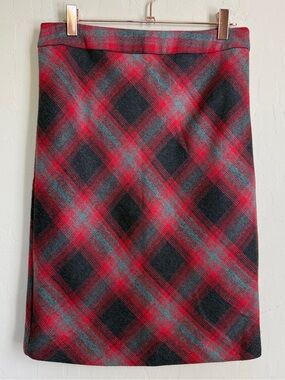 The Limited Red Gray Plaid Column Pencil Skirt Size 2